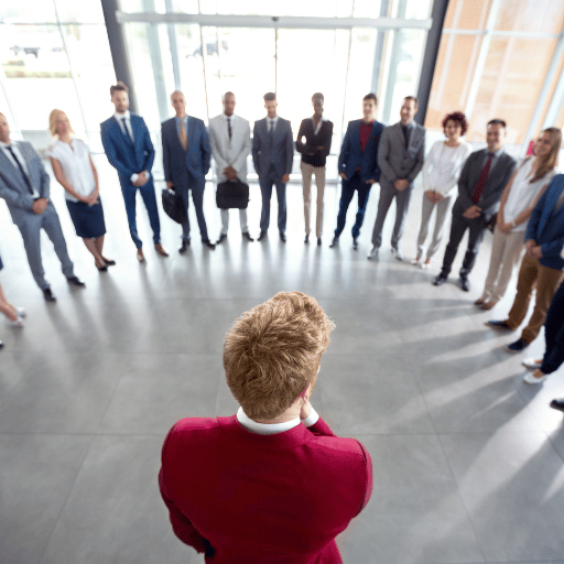 Leader with right skills motivating his team to create more leaders